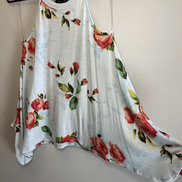 Sweet Claire Floral Tank Top Light Blue Racerback Tunic Flowy Size Small - Picture 4 of 10